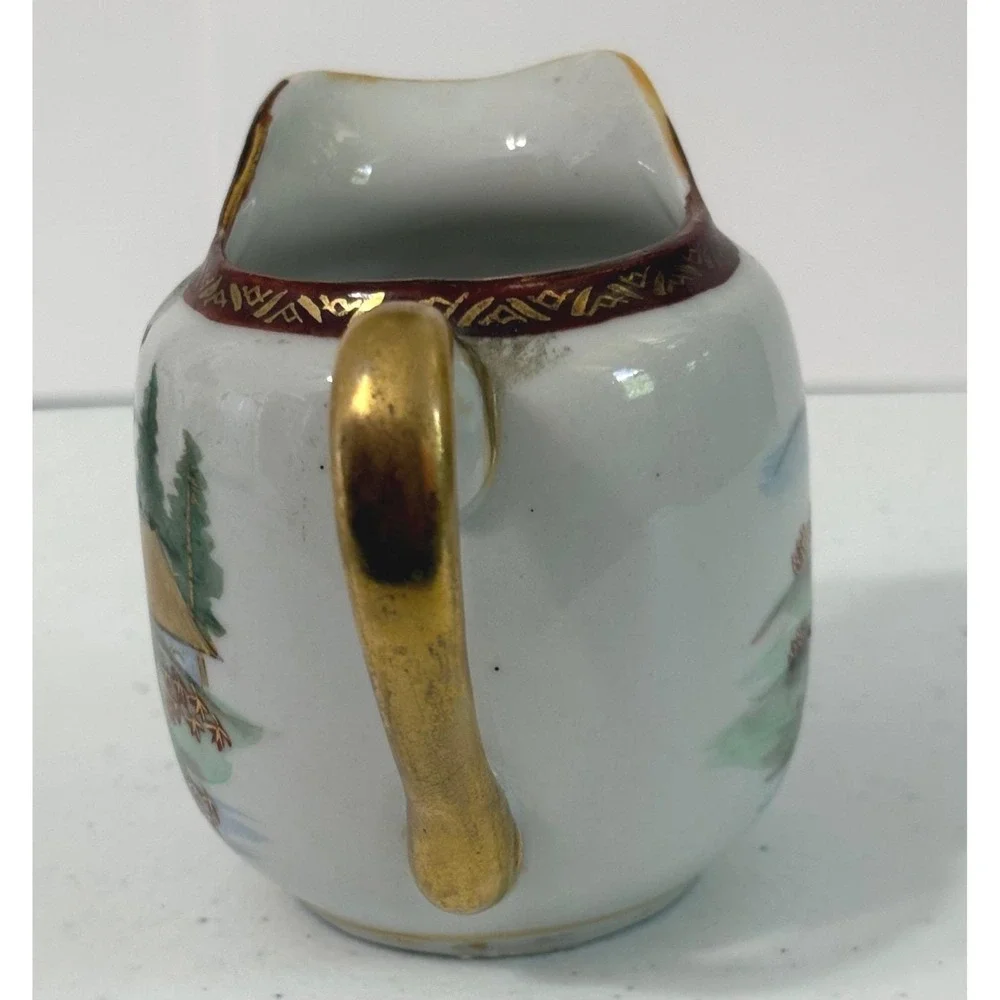Vintage Japanese Hand Painted Porcelain Creamer and Sugar Bowl Set Waterfall